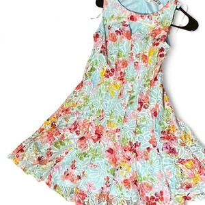 Floral babydoll dress with lace overlay trim